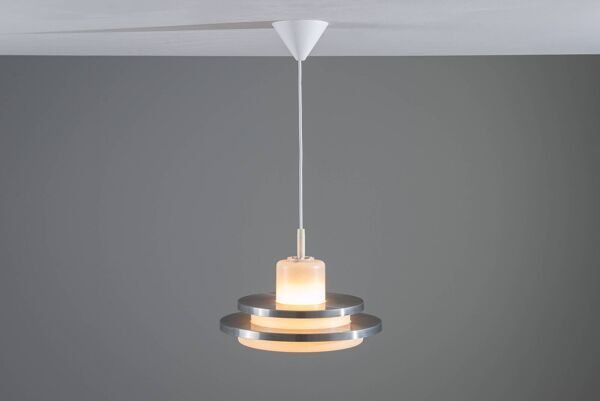 Suspension Doria en verre opalin et aluminium