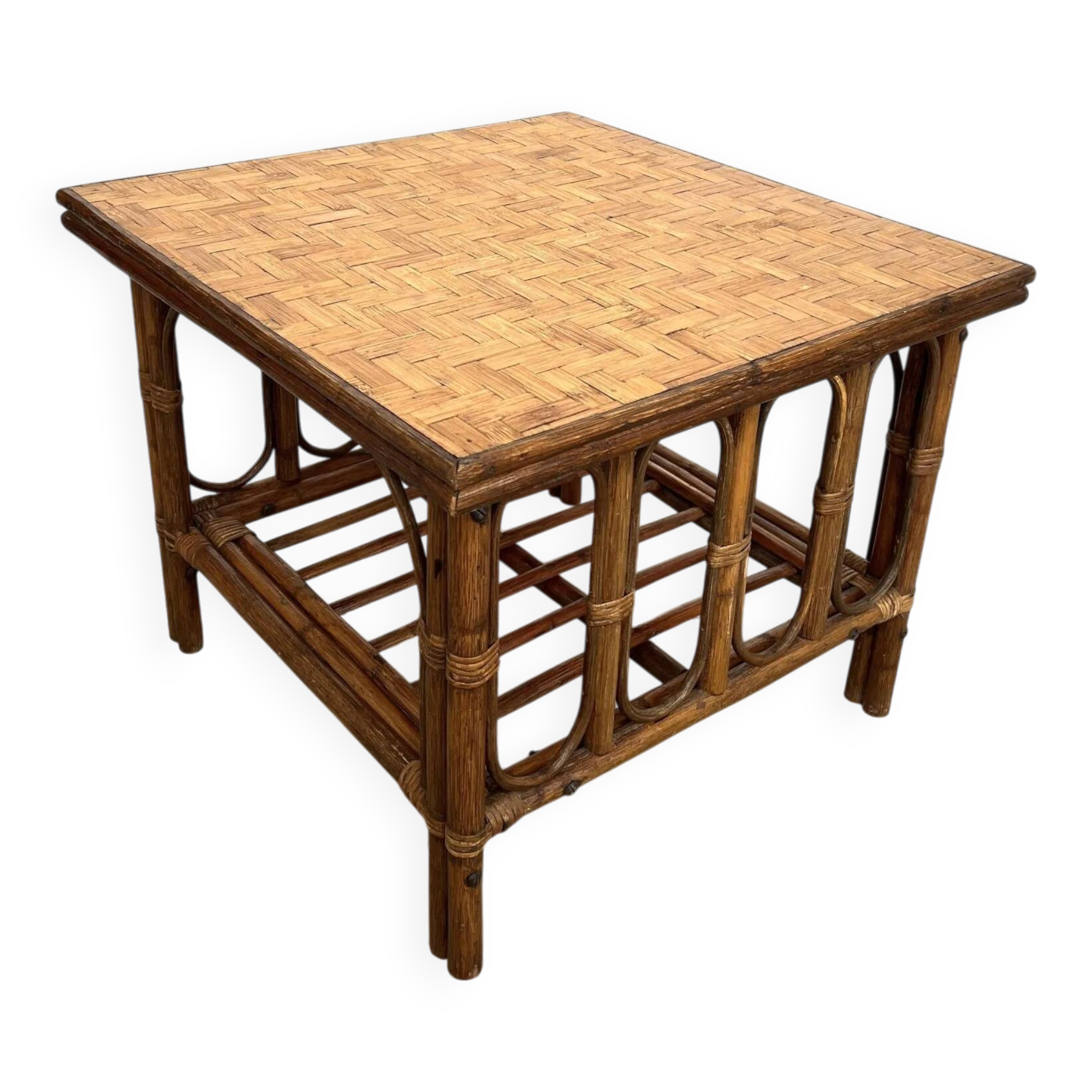 Square Coffee Table in Rattan & Bamboo – Removable Top