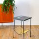 End table / selette in ceramic, black iron and yellow scoubidou, Psyché, 1960