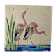 Longwy, old tile earthenware under flat decoration herons nineteenth