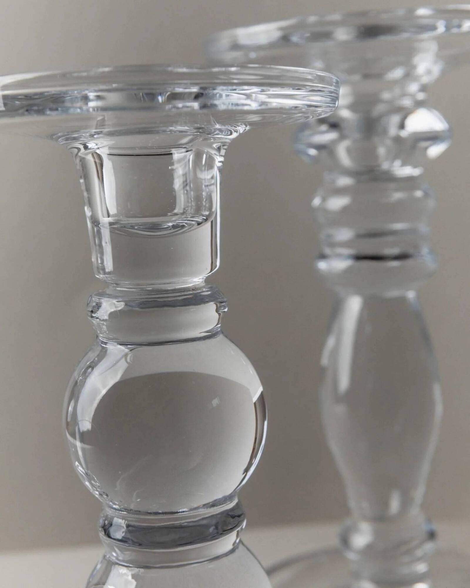 Two Clear Glass Candle Holders, 1990s Italy - Simple Timeless Ball Design, Retro Table Decor Gift