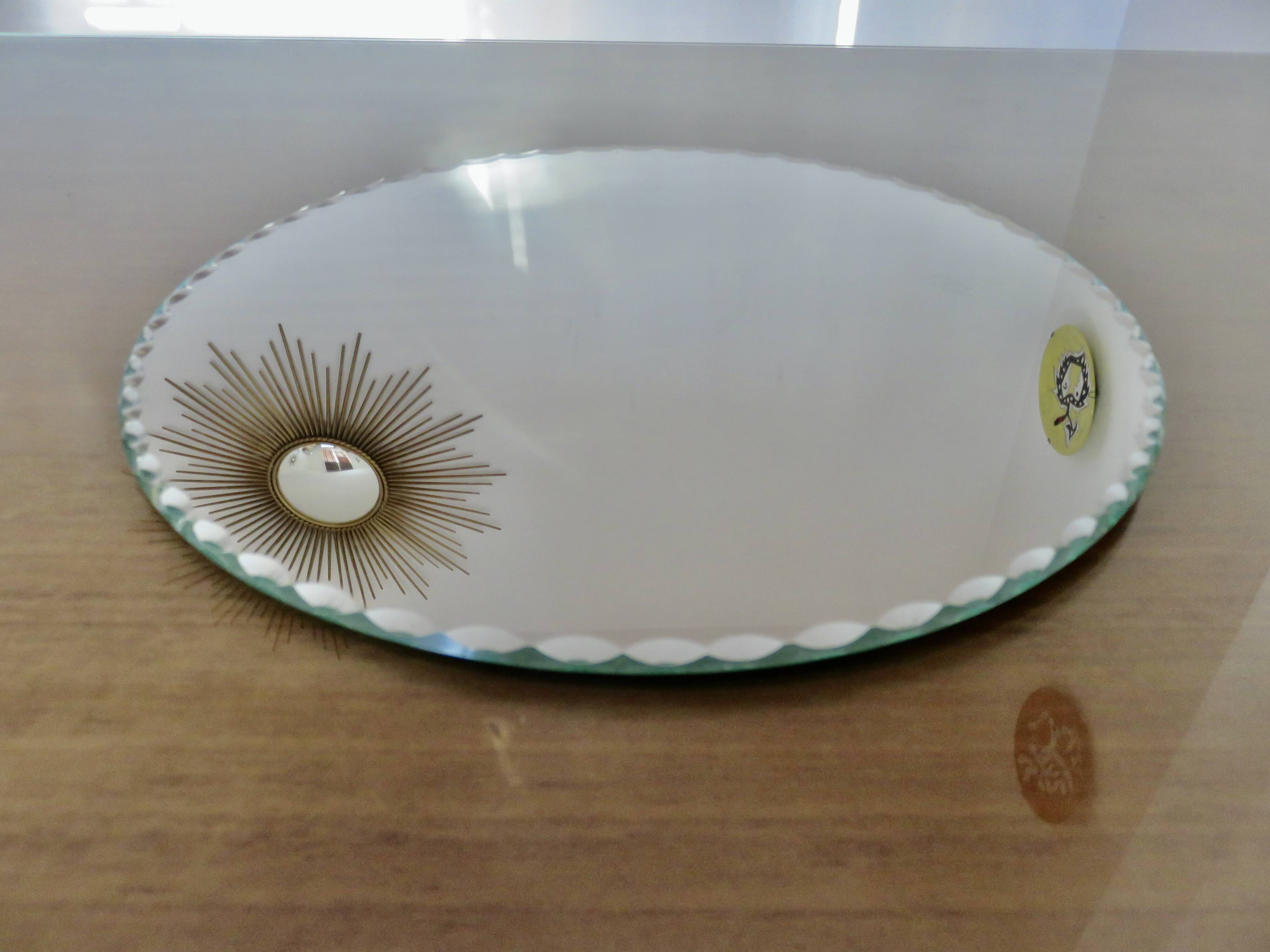 Large round, beveled, 1940-1950, art deco mirror