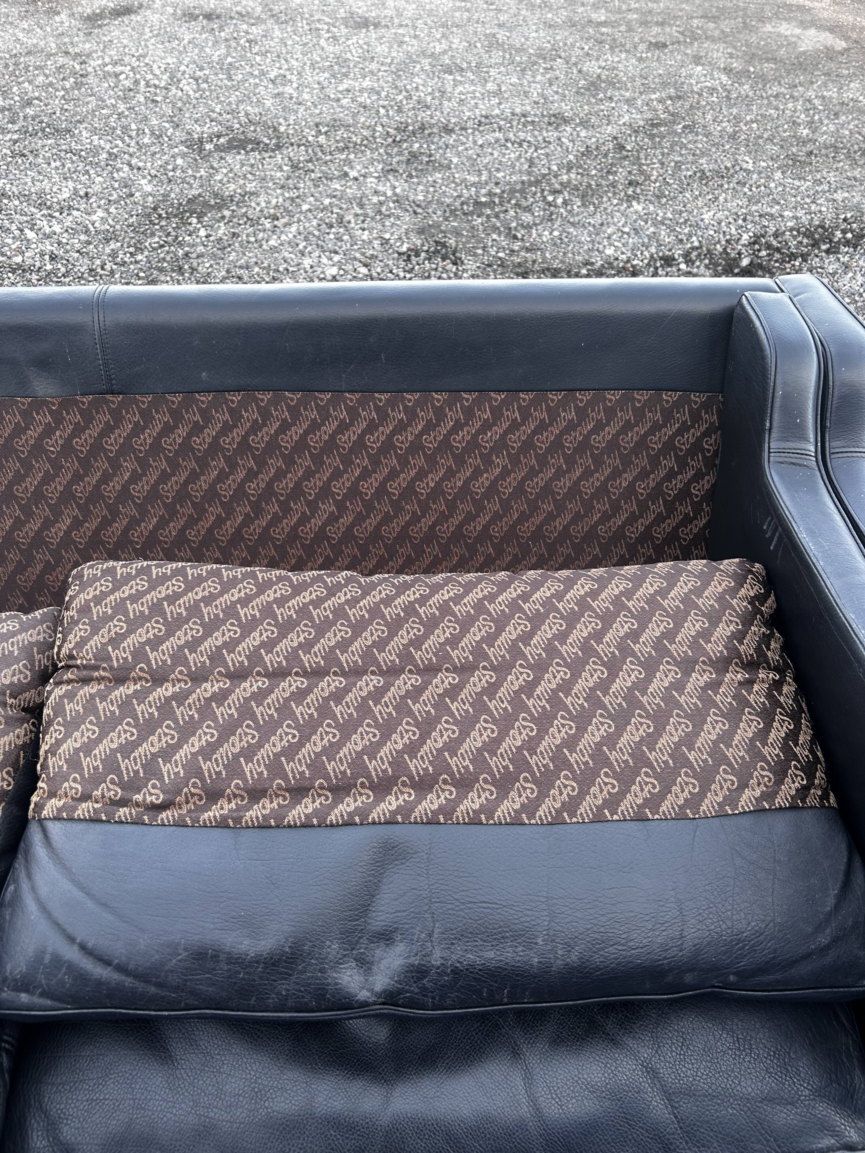 Danish vintage two and half seater black leather Stouby sofa 1960s