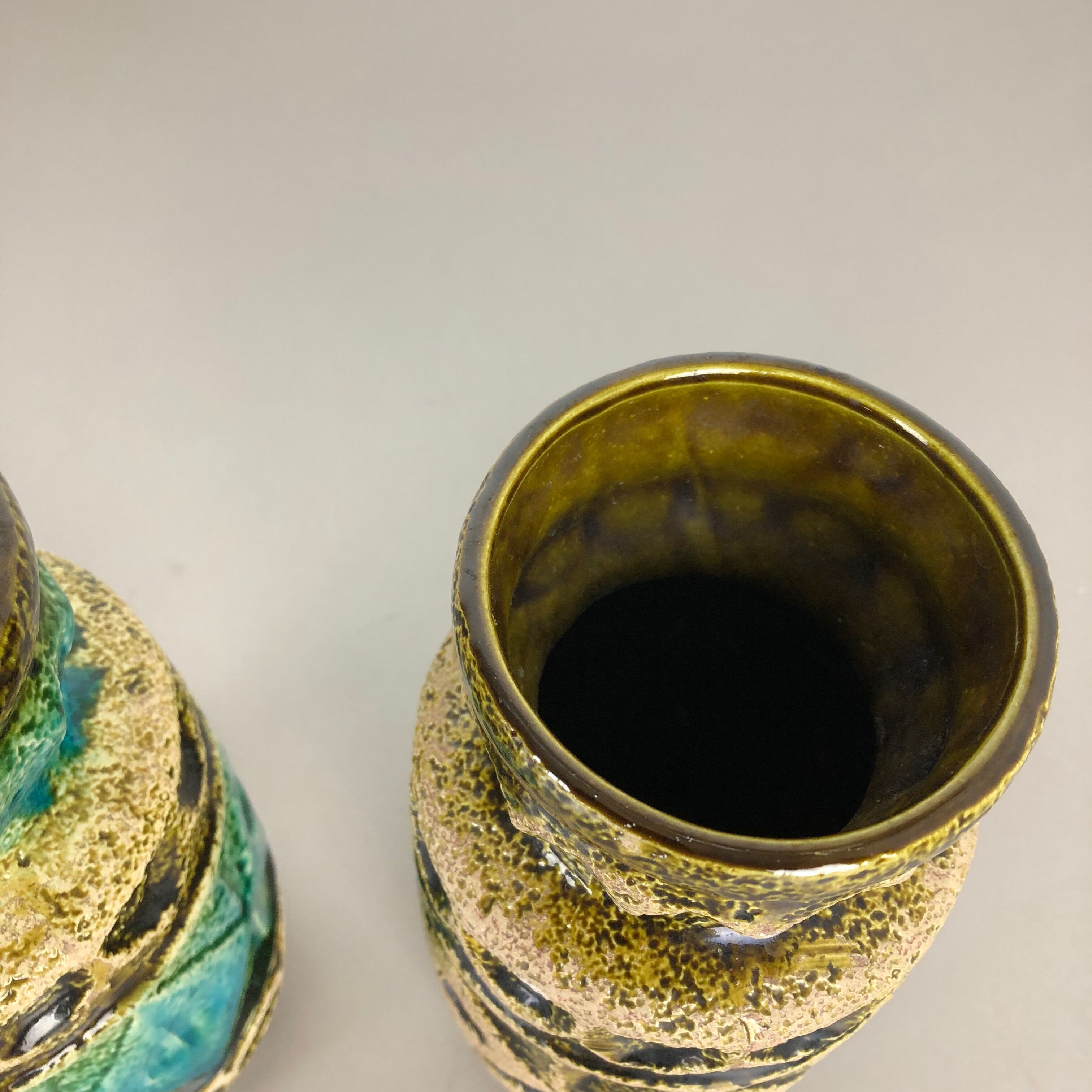 Set of 2 Multi-Color Op Art Pottery Floor Vase by Bay Ceramics, Germany, 1960s