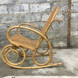 Rocking-chair in bamboo rattan and vintage wicker 1950
