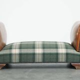 Antique daybed reupholstered with sheepskin and Scottish tartan wool