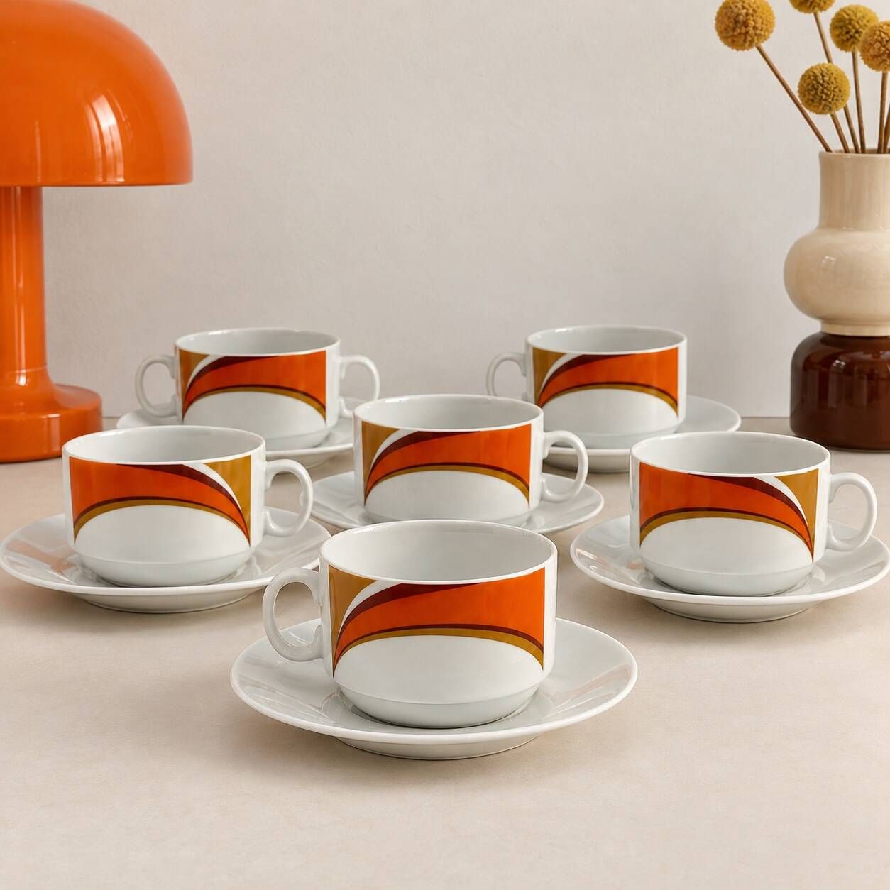 Schirnding Bavaria graphic orange coffee cups 1970s