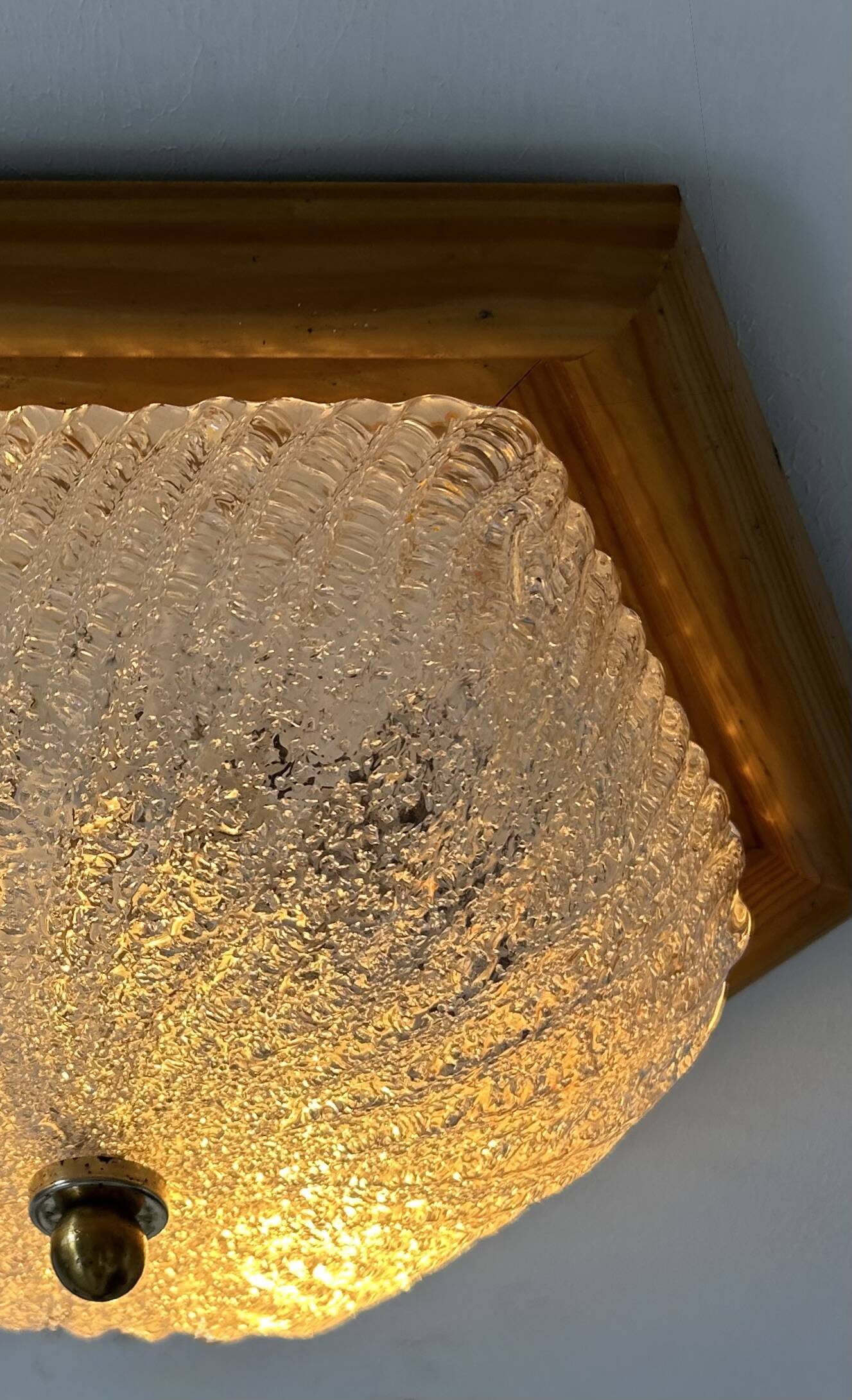 Pair of vintage wall lights, pine and Murano glass, Italy 1980