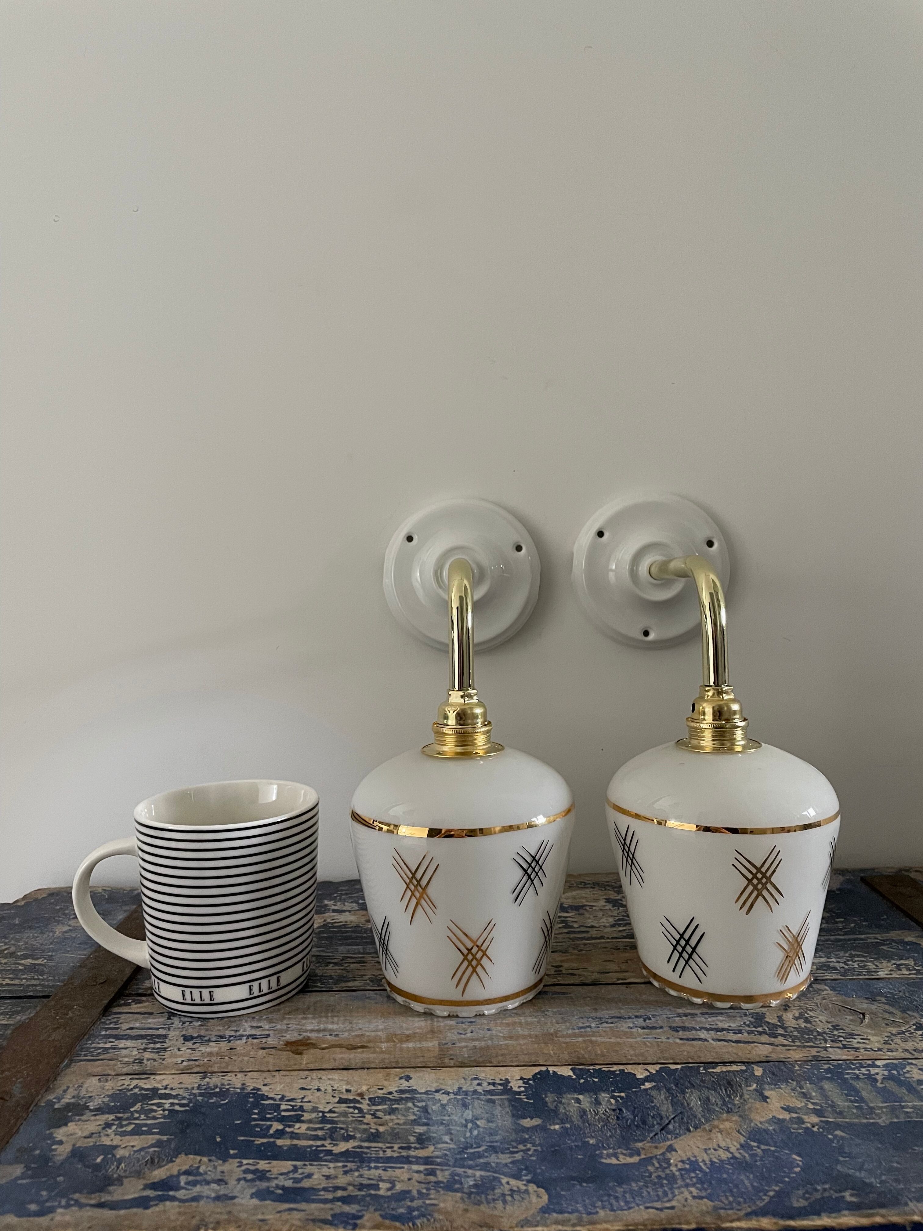 Pair of vintage white opaline sconces