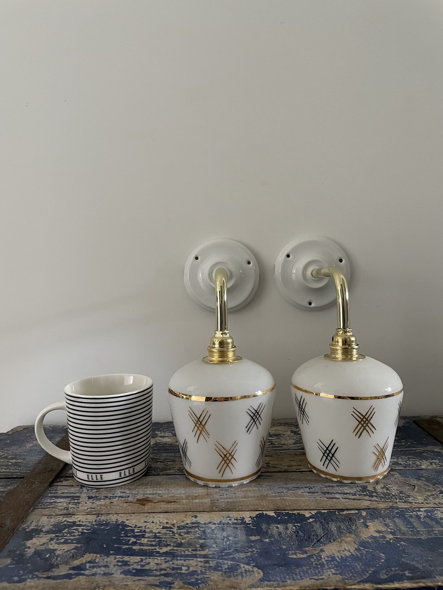 Pair of vintage white opaline sconces