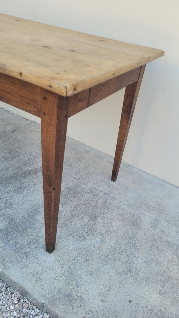 Table de ferme rustique ancienne 1900 en chêne et sapin - 1m51