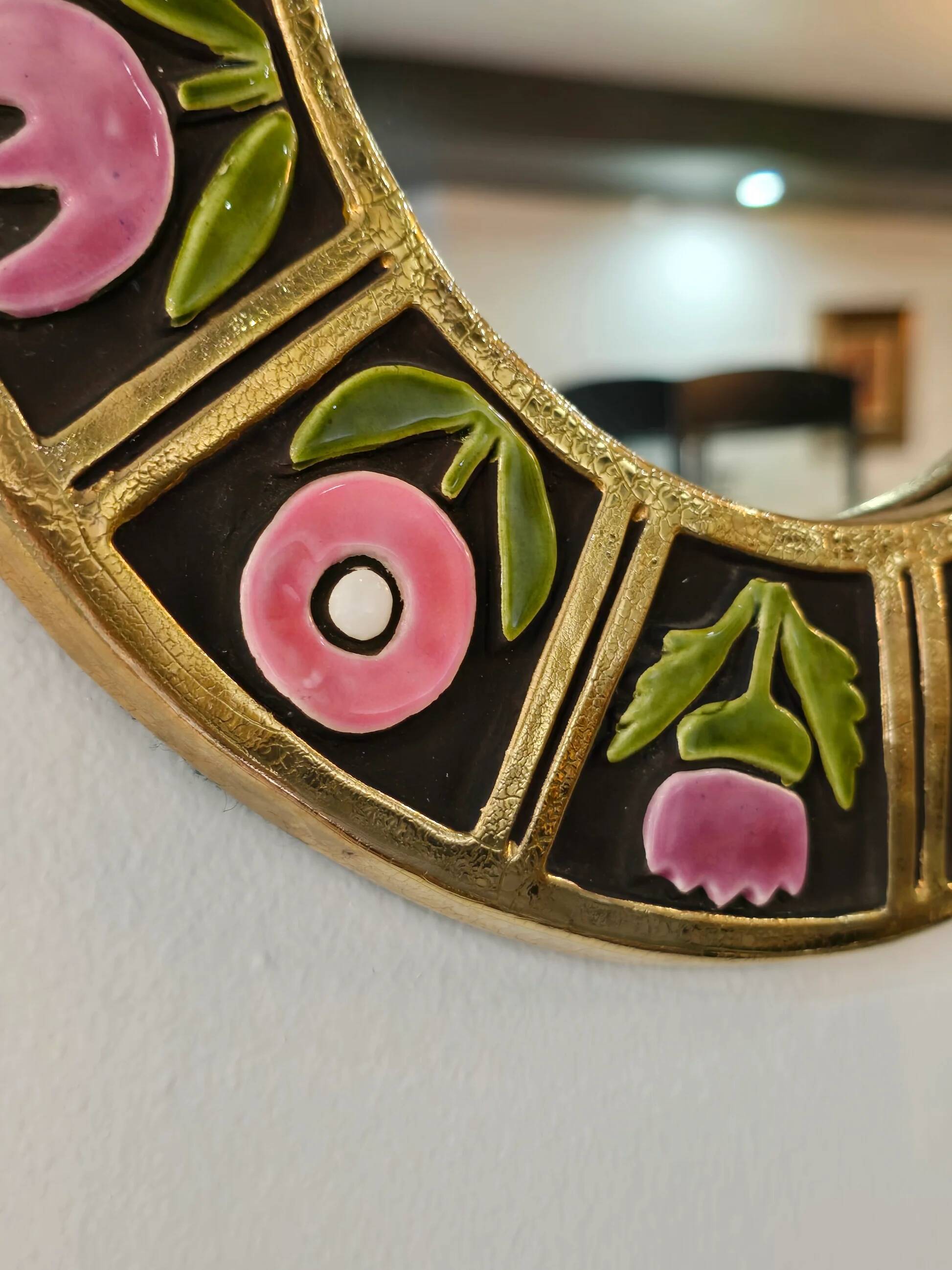 Mithé Espelt - glazed ceramic mirror. Floral decoration, 1960s.