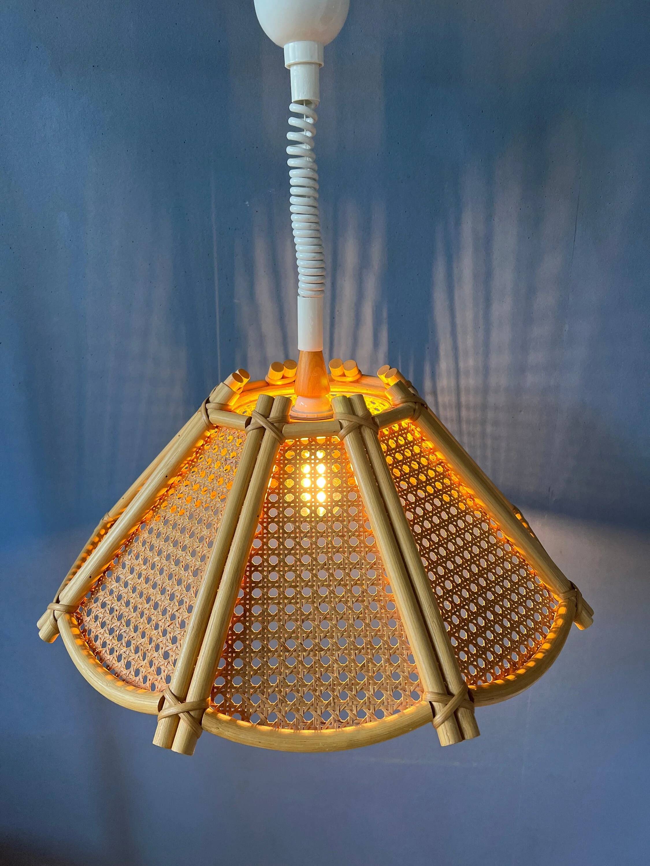 Rattan suspension - bohemian light fixture - vintage bamboo lamp
