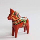 Set of 2 Vintage Swedish Dala Horses in Wood, Hand-Painted Red