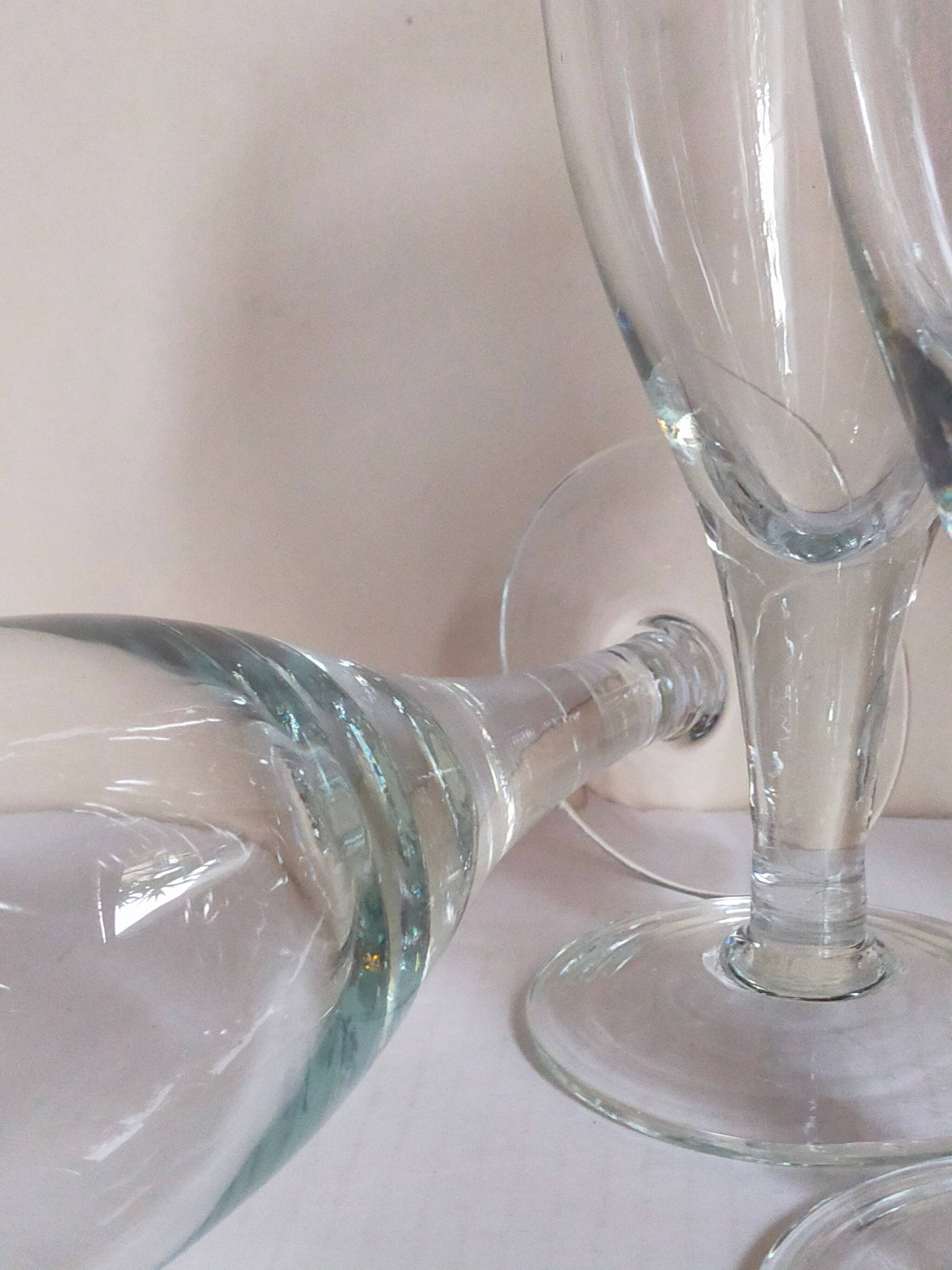 Six XXL blown glass stemmed glasses
