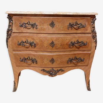 Louis XV style curved chest of drawers in rosewood 3 drawers and marble top