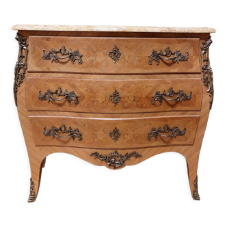 Louis XV style curved chest of drawers in rosewood 3 drawers and marble top