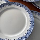 Set of 6 mimosa plates from Sarreguemines, old blue earthenware