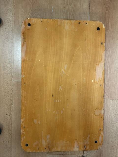 Grand rectangular serving platter in wood and brass from the 1960s