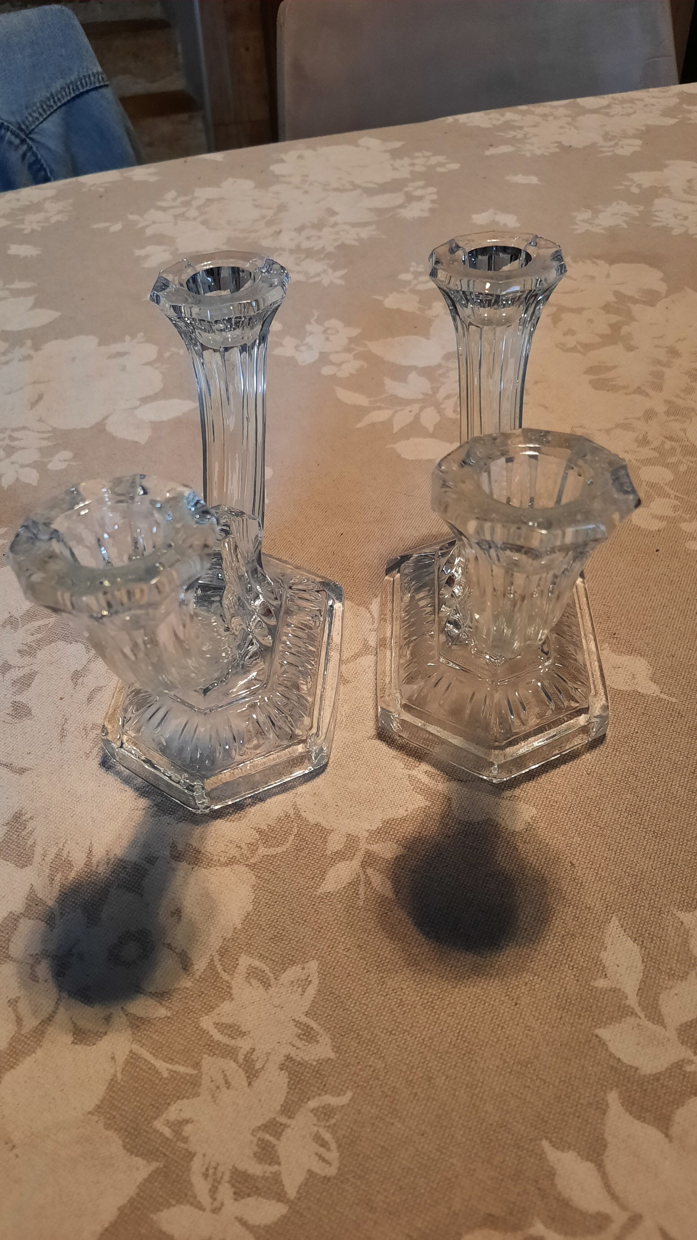 Pair of glass candle holders