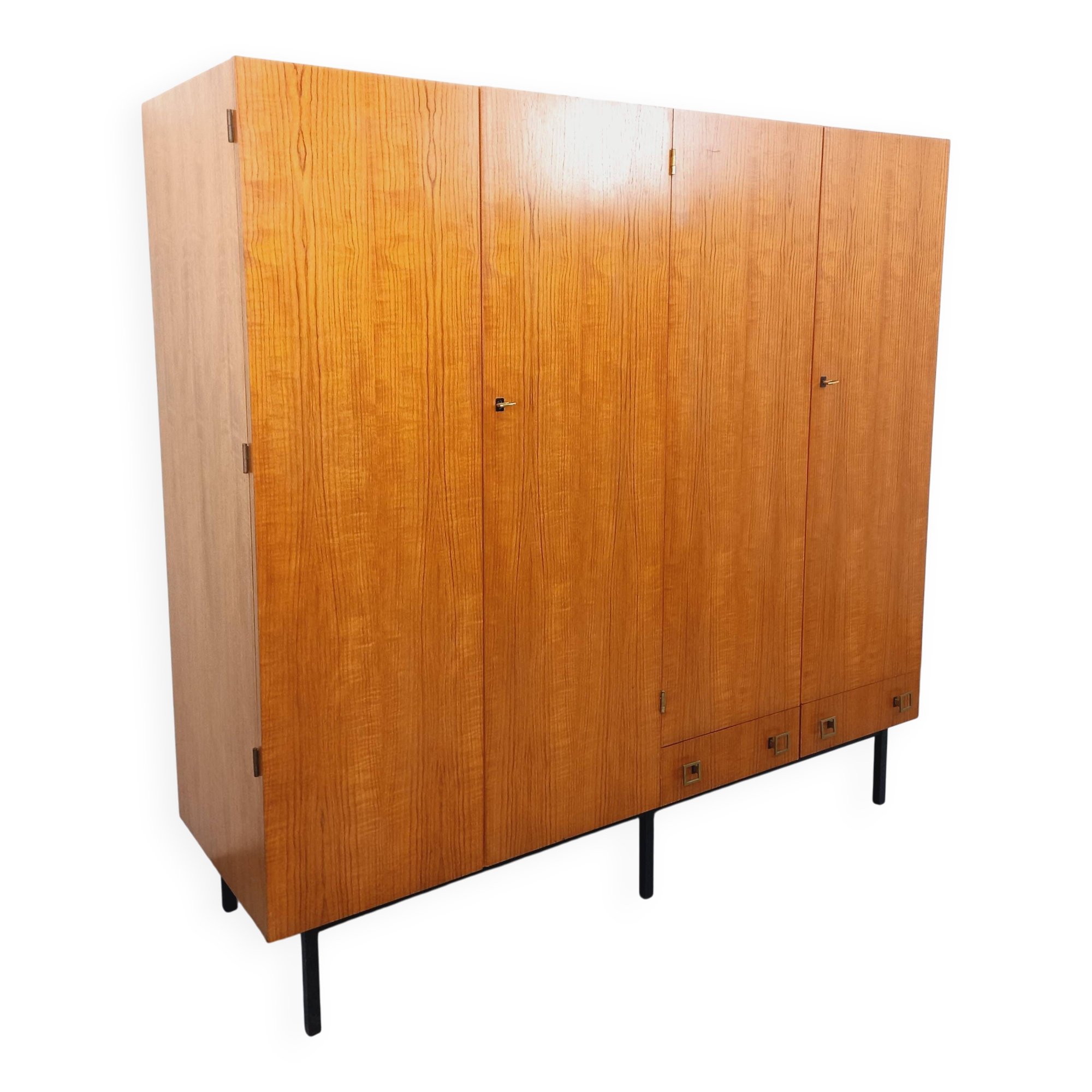 Vintage modernist wardrobe in teak and metal from the 1960s.
