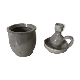 Ceramic candlestick & pot