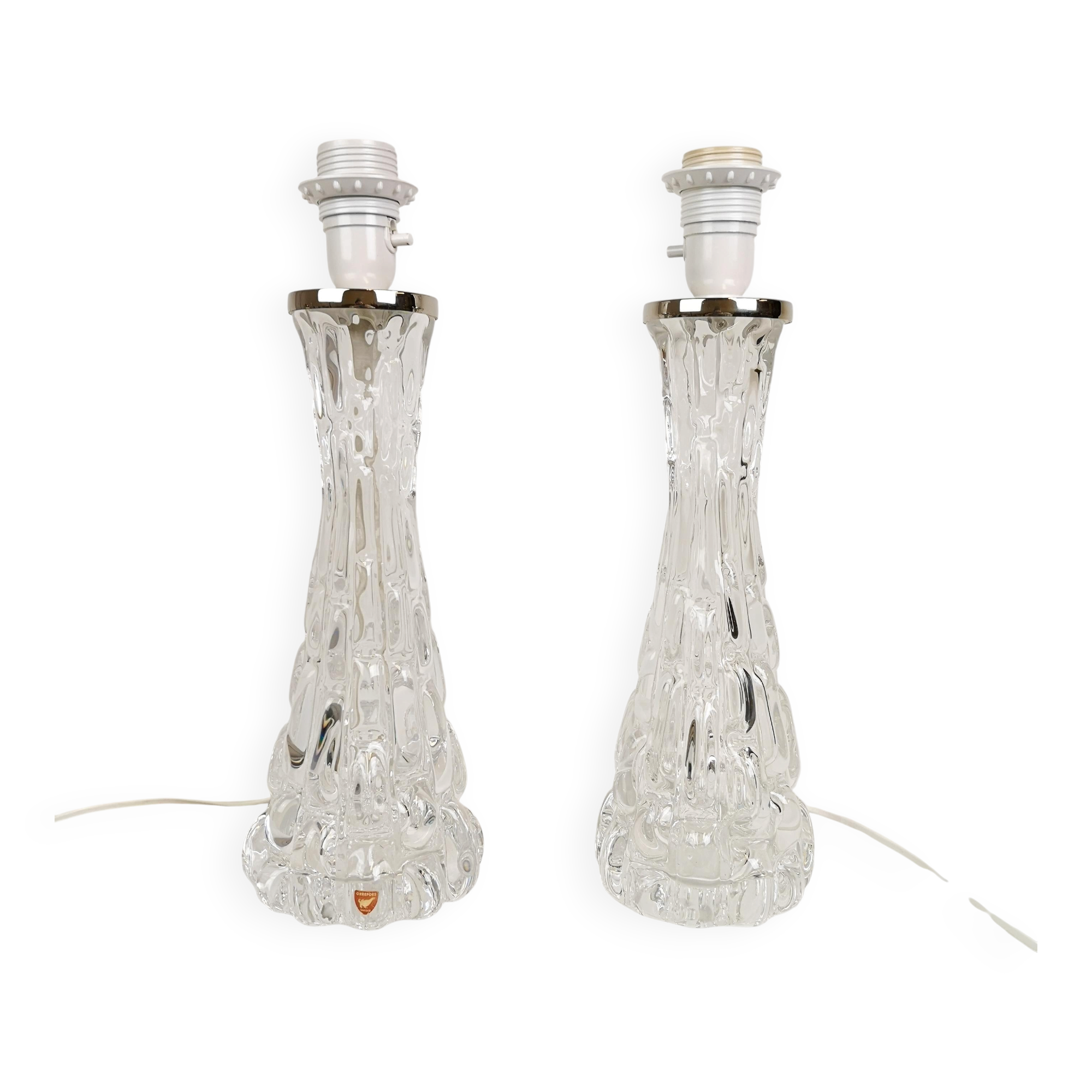 Mid-century Swedish crystal table lamps from Orrefors by Carl Fagerlund.