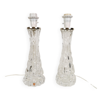 Mid-century Swedish crystal table lamps from Orrefors by Carl Fagerlund.
