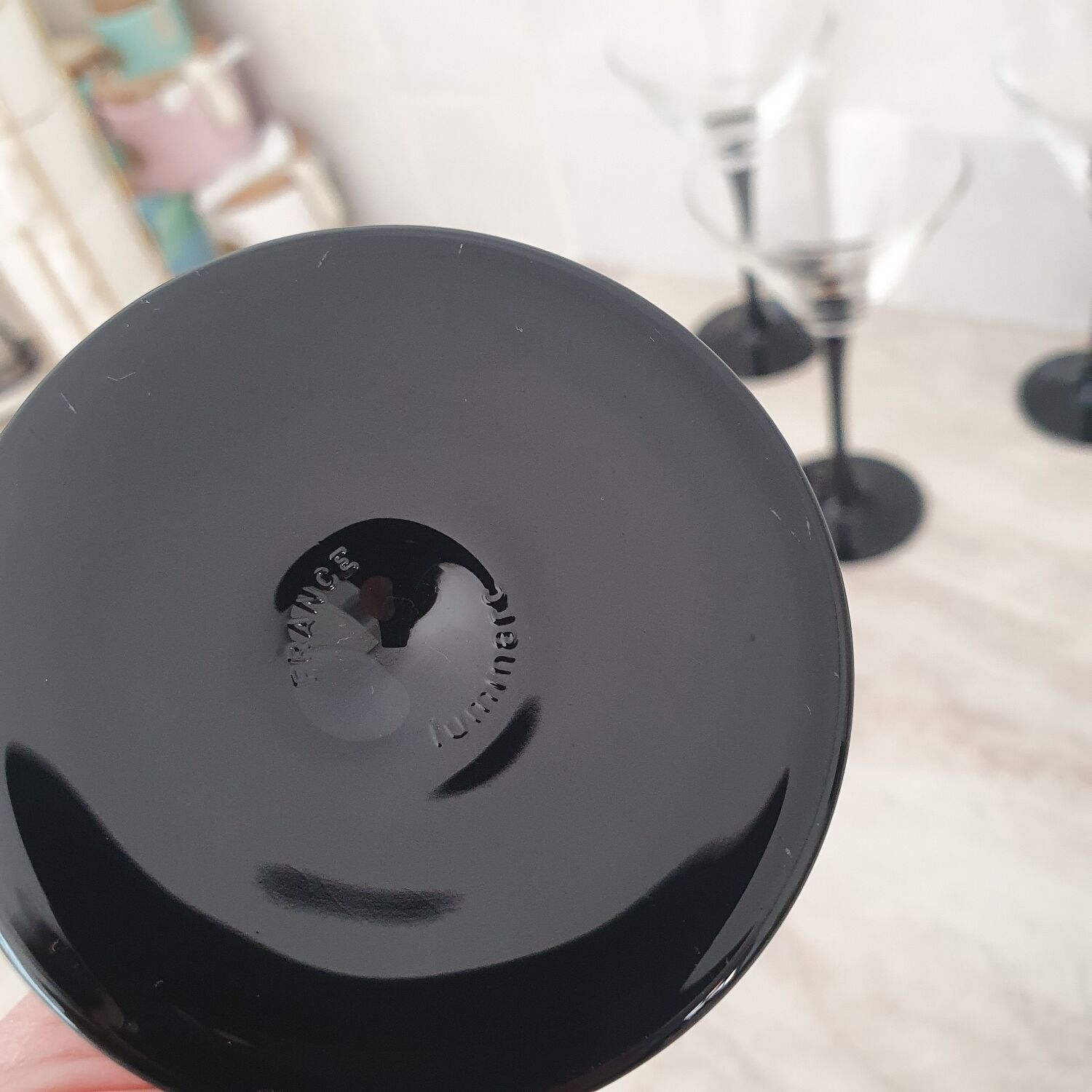 6 cocktail glasses / black stem martini glasses