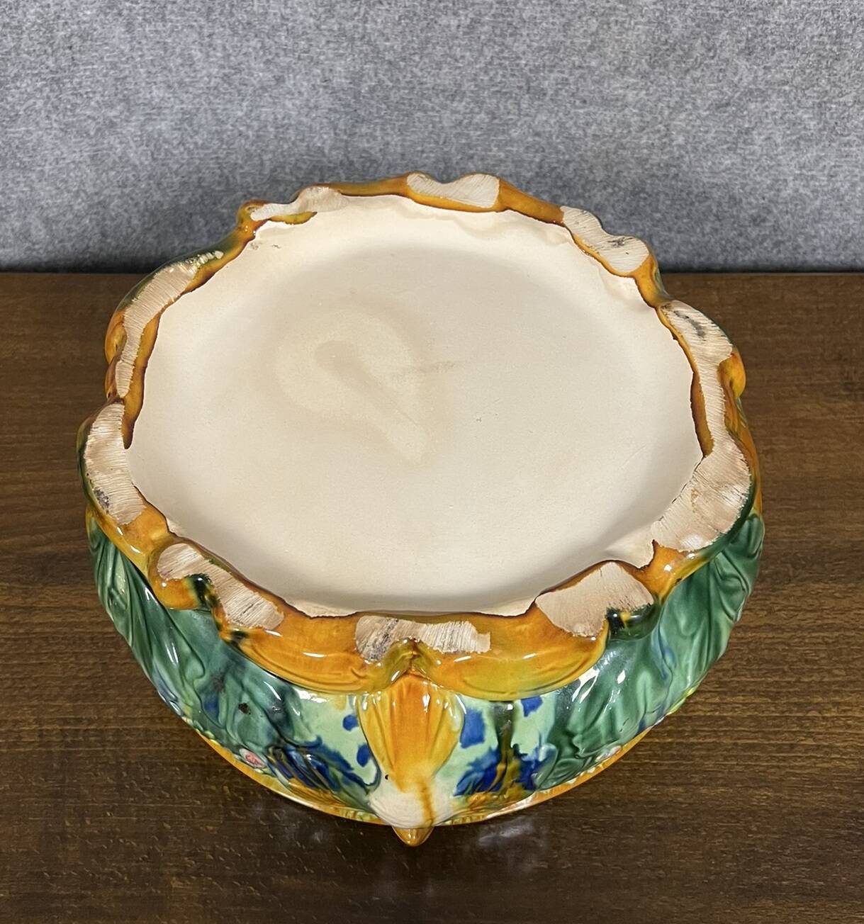 Soup tureen with parrot in colored slip from the mid-20th century