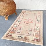 Vintage Chinese rug, beige and pink tones