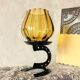 Candle holder photophore metal horseshoe and vintage amber glass