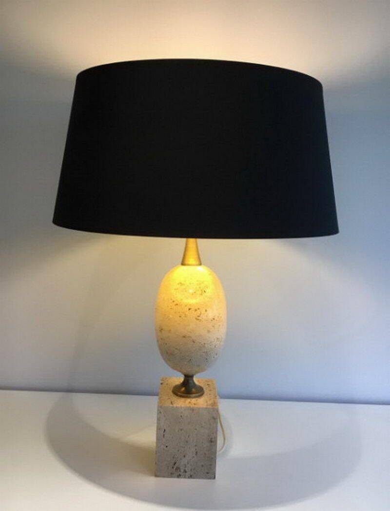 Large lamp in travertine. Philippe Barbier
