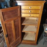 Parisian solid wood cabinet with triple inlaid drawers patinated