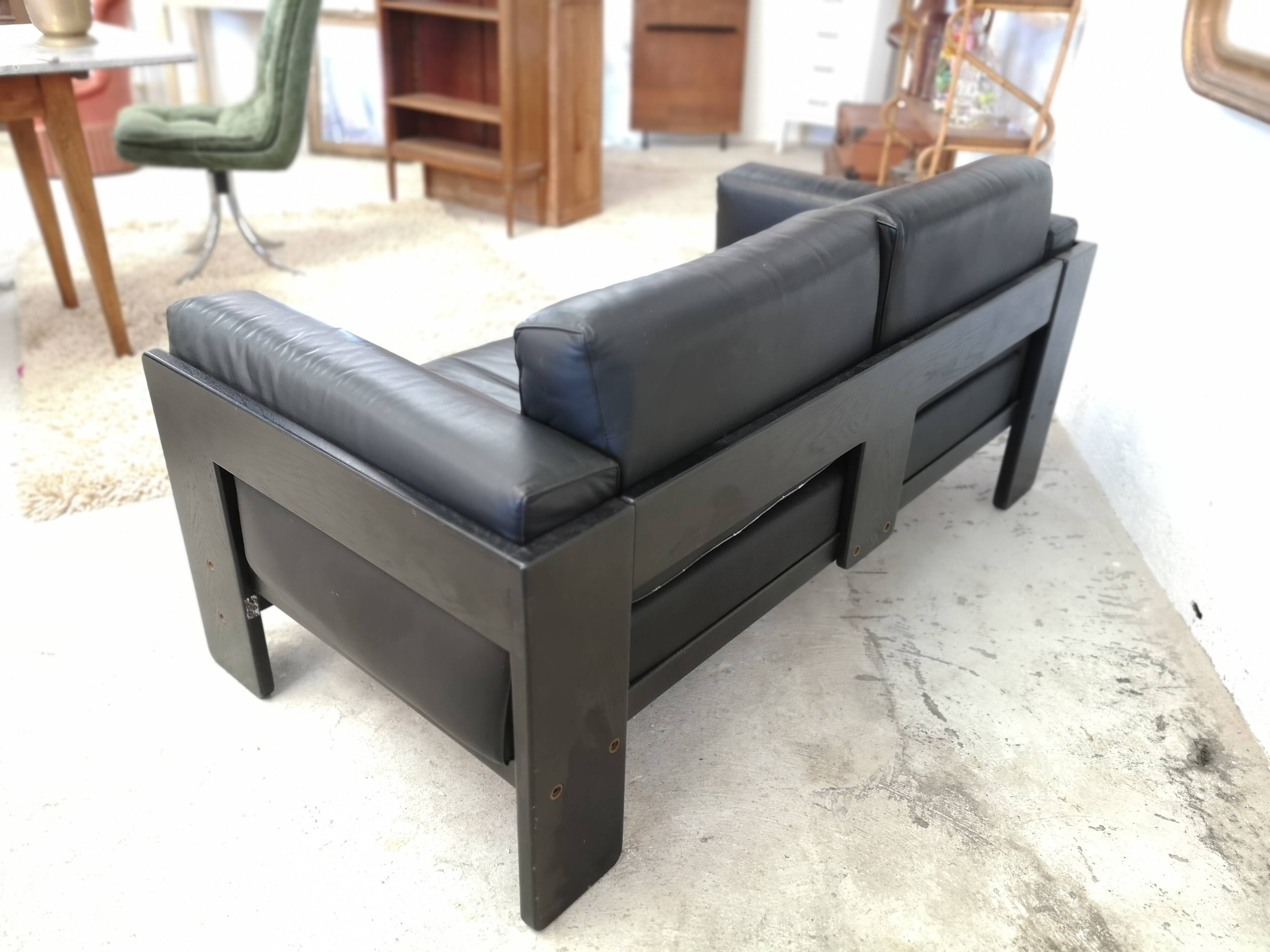 Bastiano by Afra and Tobia Scarpa edition Knoll 60s black leather sofa