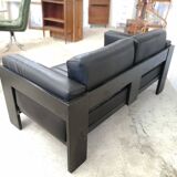 Bastiano by Afra and Tobia Scarpa edition Knoll 60s black leather sofa