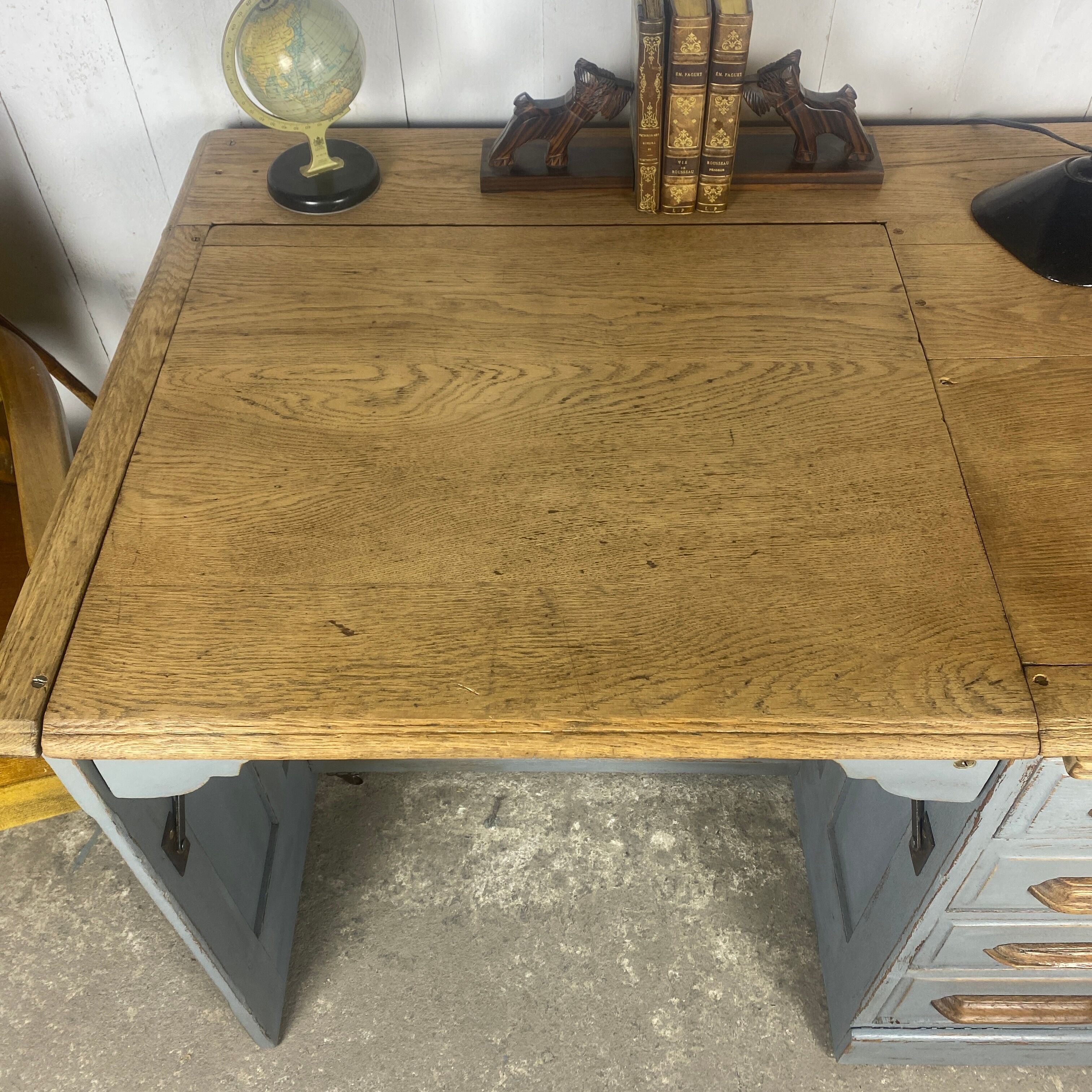 Bureau escamotable chêne patine