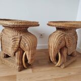Pair of rattan elephant tables