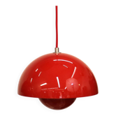 Iconic VP1 cherry red enamel flowerpot lamps designed by Verner Panton - &t