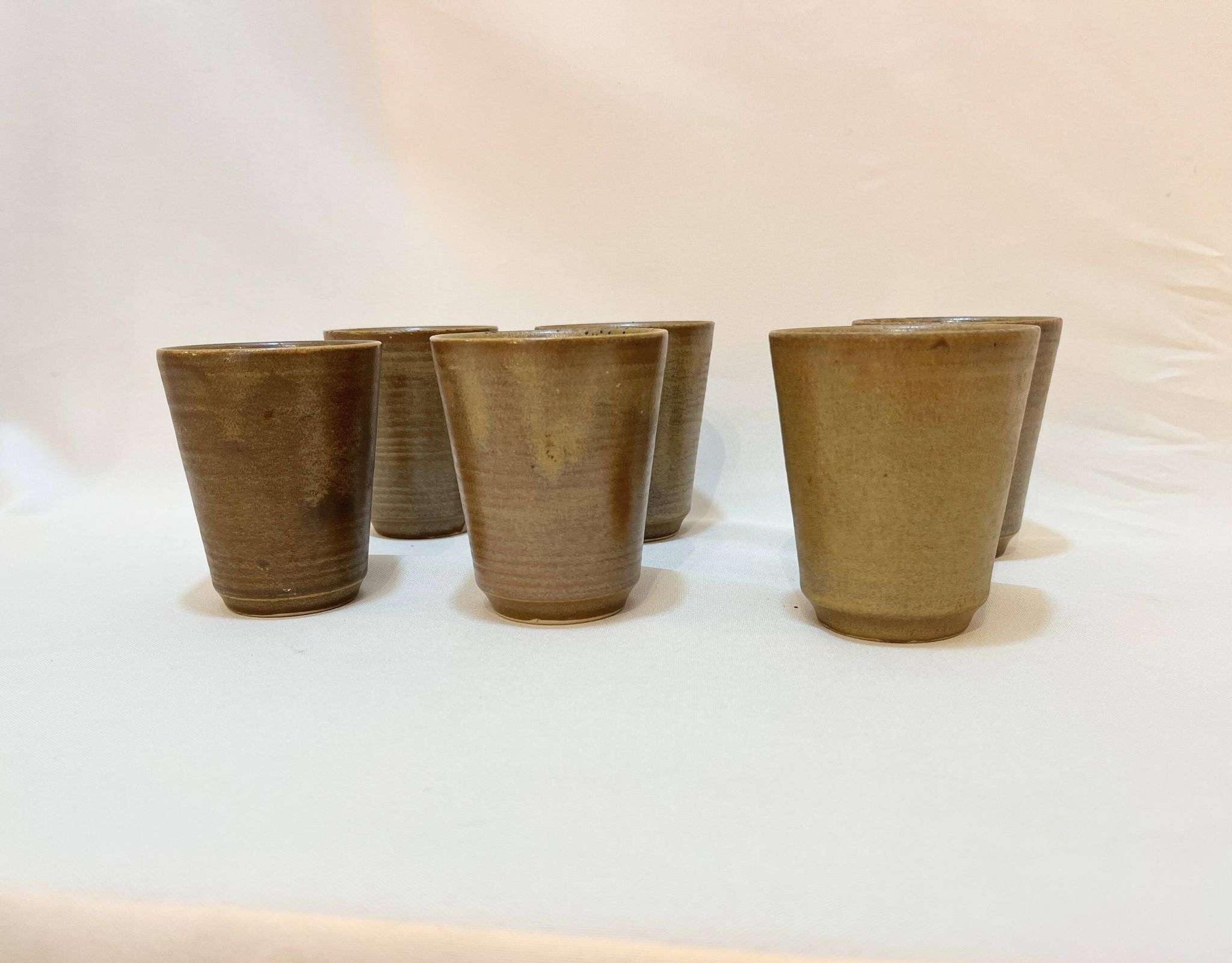 Set of 6 Digouin tumblers in beige brown stoneware