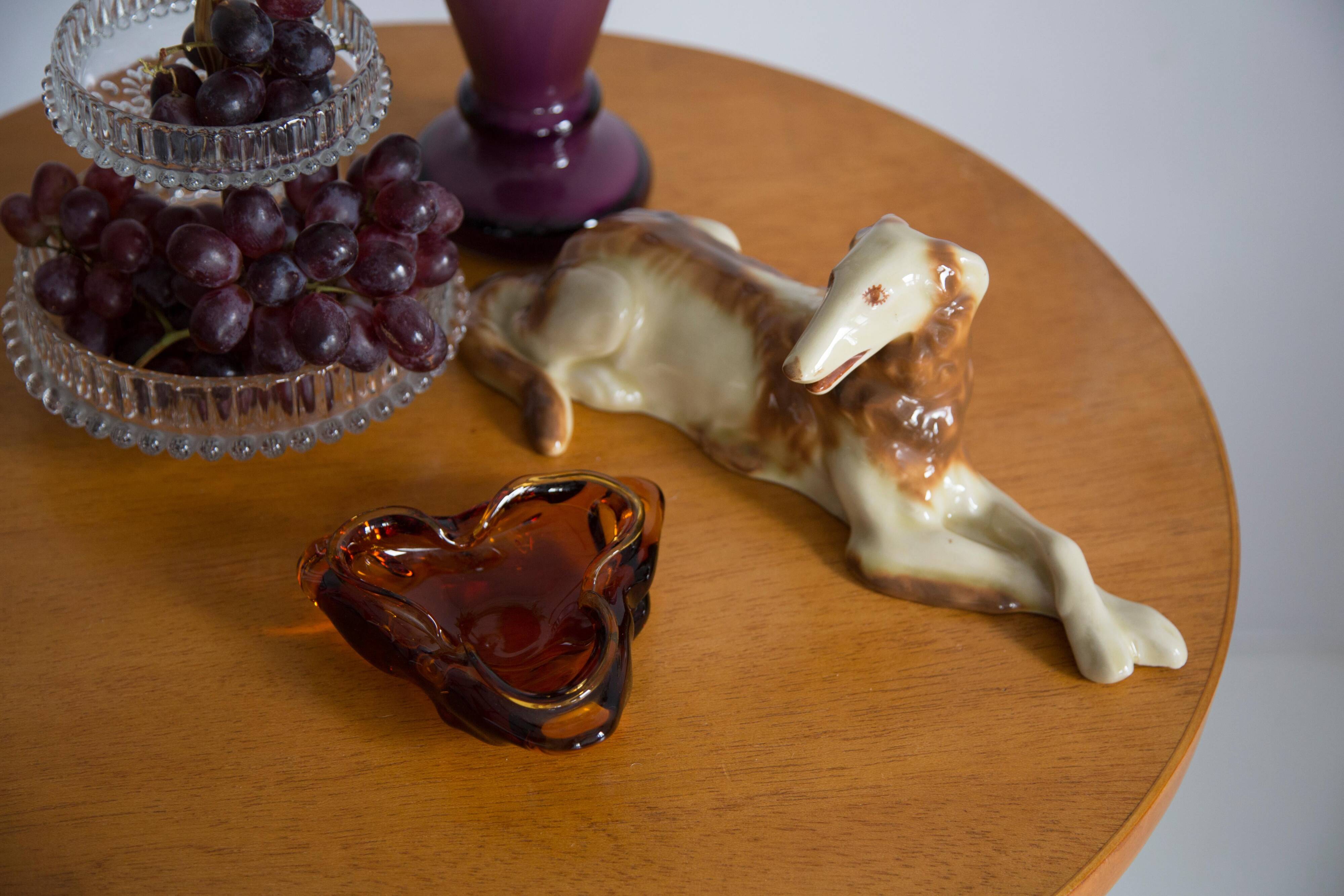 Artistic orange glass bowl ashtray, mid-century crystal, Italy, 1970s.