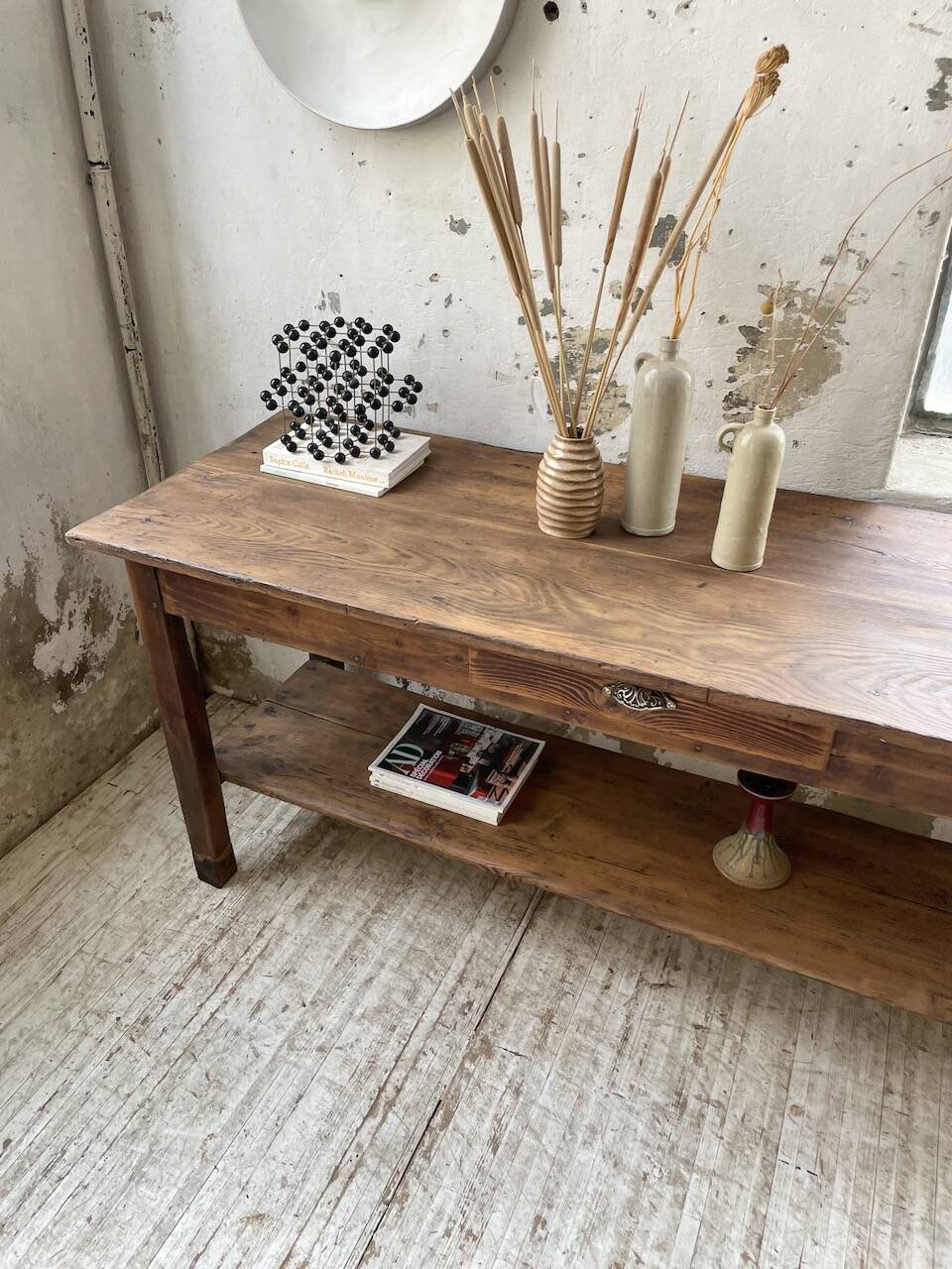 Drapery console table in pine