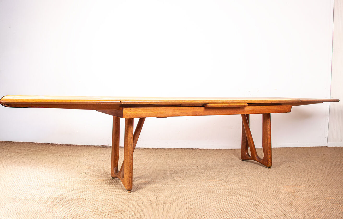 Large extendable dining table, 320 cm, in oak, Guillerme and Chambron.