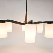 Vintage - Denemarken - 6 armige plafonlamp - teak - metaal - opaal glas - 60's