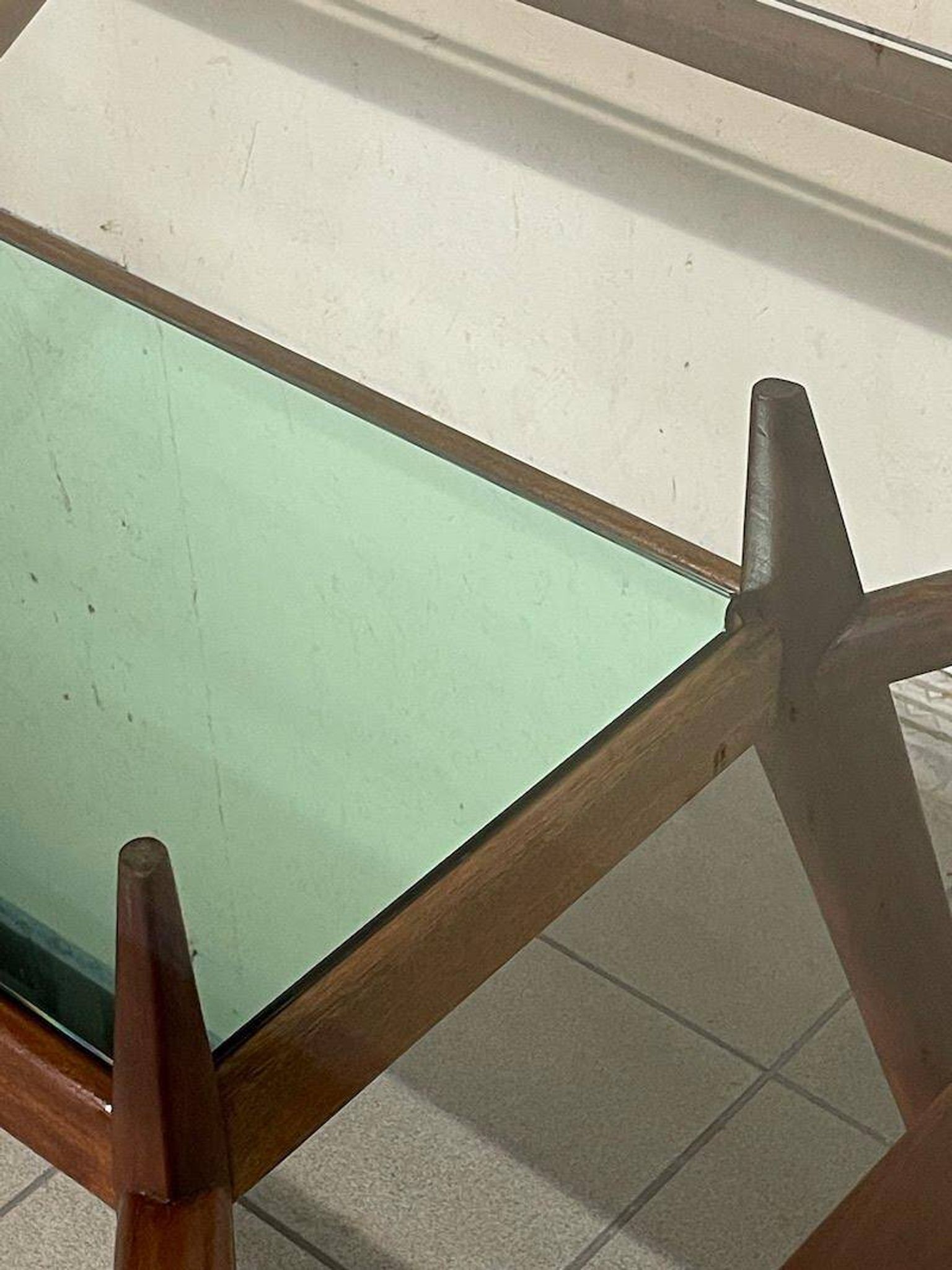 1950s Italian Wooden Table with Double Glass Top