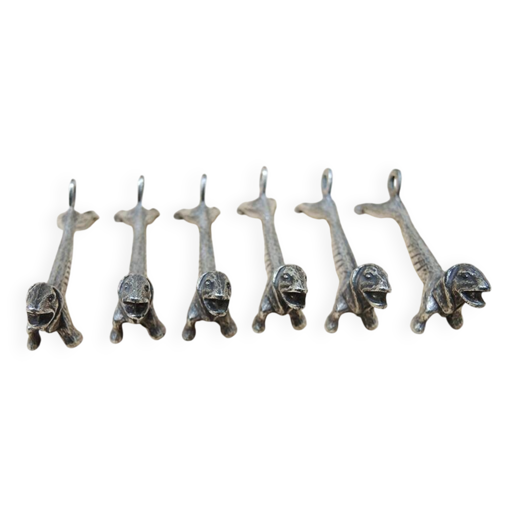 6 antique dachshund metal knife holders