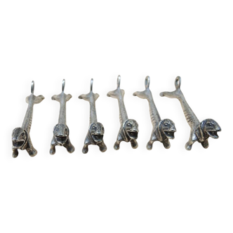 6 antique dachshund metal knife holders