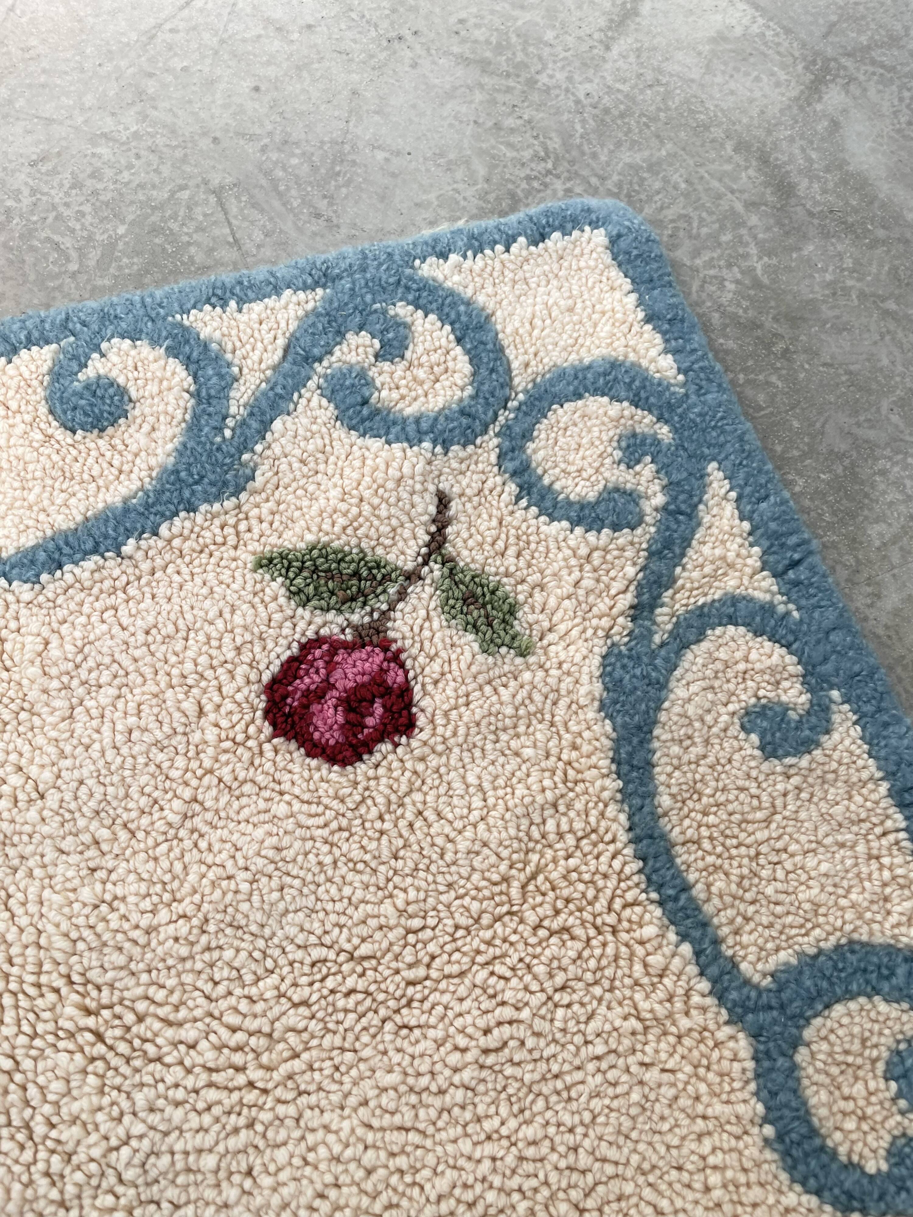 White and blue floral wool rug