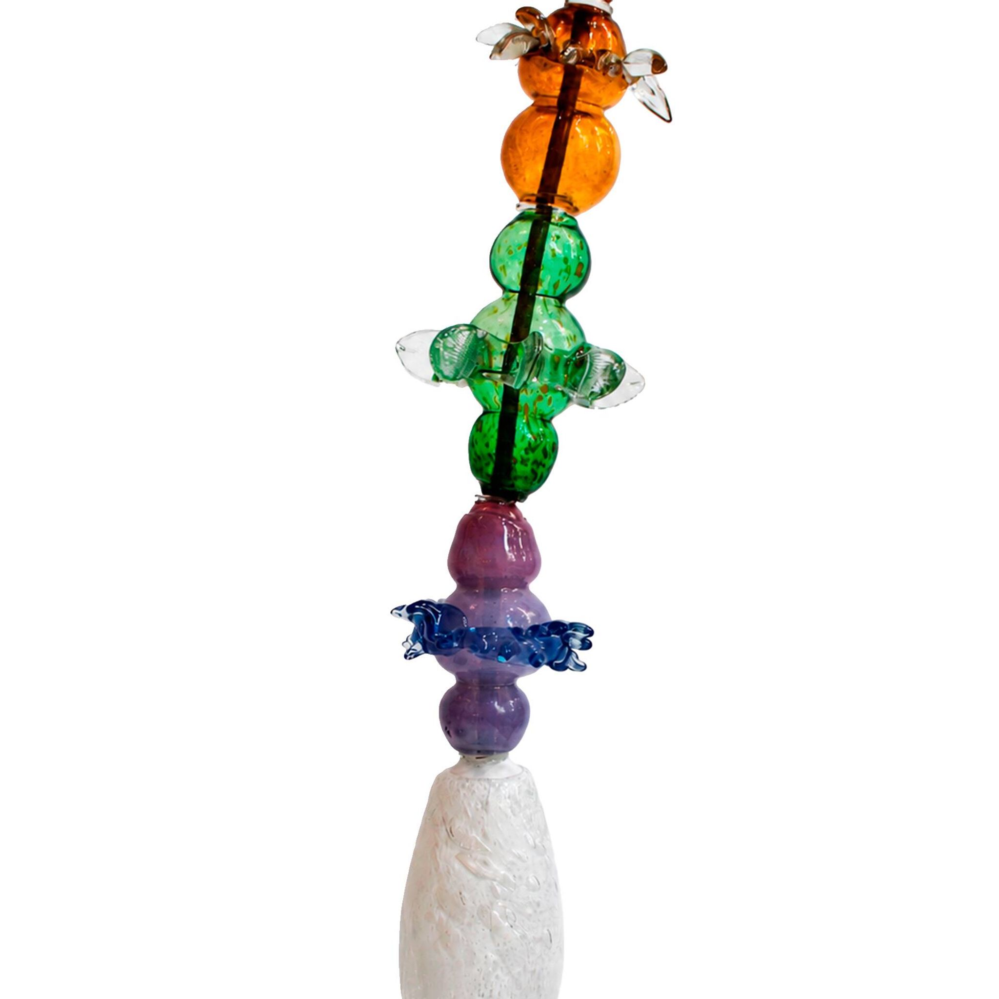 Set of three sculptural multicoloured glass floor lamps in a modernist style.