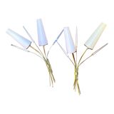 Paire appliques modernes laiton opalines milieu de siècle, Maison Lunel, France, 1950